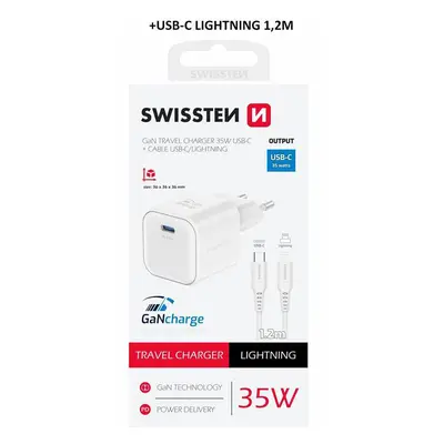 Nabíječka SWISSTEN Power Delivery USB-C + Lightning kabel 1,2m bílá