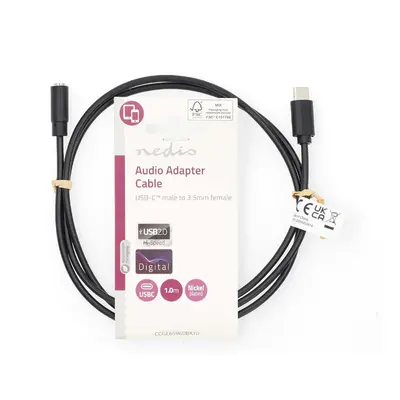 Redukce - kabel USB-C na JACK 3.5 mm pro sluchátka - černý 1m Nedis CCGL65960BK10