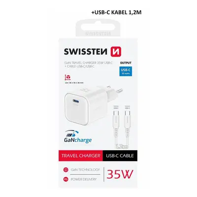 Nabíječka SWISSTEN Power Delivery USB-C + USB-C kabel 1,2m bílá