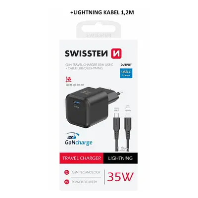 Nabíječka SWISSTEN Power Delivery USB-C + Lightning kabel 1,2m černá