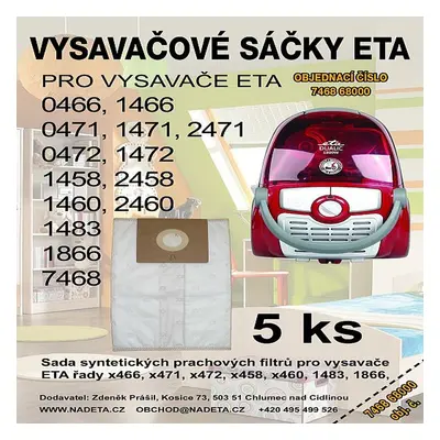 Sáčky a filtry syntetické 5ks vysavače Eta x458, x460, x466, x471, x472, 1483, 1866, 7468 ( ETA 