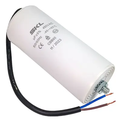 Rozběhový kondenzátor 100.0 uF ( 100uf ) 450V 50/60Hz CBB60 SKL, kabel 25cm, motorový běhový kon