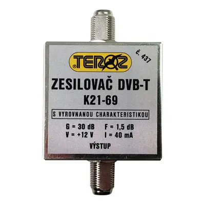 anténní zesilovač DVB-T / DVB-T2 30dB TEROZ č.437 s vyrovnanou charakteristikou