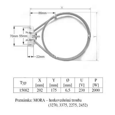 Topné těleso 2000W MORA kruhové sporák 2275, 2452, 3270, 3370, 3375, 3453, 3471, 3479, ZZ 15193 