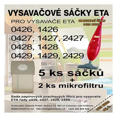 Sáčky do vysavače Eta 0429, 0427, 1427, 2427, 0428, 1428, 1429, 2429, papírové pytlíky do vysava