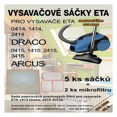 Sáčky do vysavače Eta 0414, x414, x415, syntetické pytlíky do vysavačové sada 5ks + filtry do vy