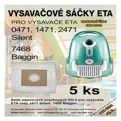 Sáčky a filtry papírové 5ks vysavače Eta x458, x460, x466, x471, x472, 1483, 1866, 7468 ( ETA 74