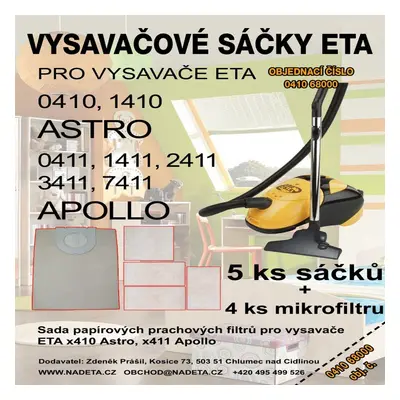 Sáčky do vysavače ETA 0410, 1410, 0411, 1411, 2411, 3411, 7411, 970468000, Astro, Apollo, Nobles