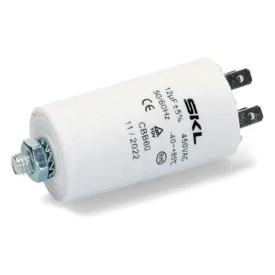 Rozběhový kondenzátor 12.0 uF ( 12uf ) 450V 50/60Hz CBB60 SKL, konektory faston 6.3mm, motorový 