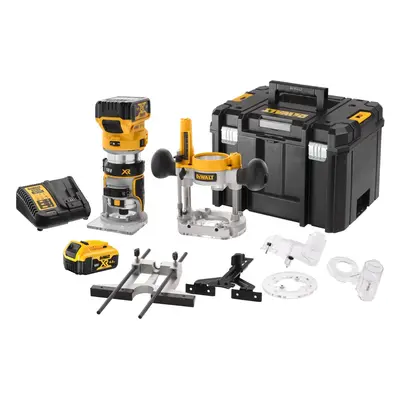 DCW604P2 DEWALT 18V BEZUHLÍKOVÁ KOMBINOVANÁ FRÉZKA 8MM, 2 X 5,0 AH, NABÍJEČKA, KUFR T-STAK, 2,9K