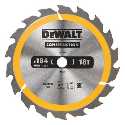 DT1938 DEWALT Pilový kotouč 184x16mm 18zubů, ATB 20° pro rychlý podelný řez