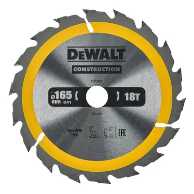 DT1933 DEWALT PILOVÝ, DEMOLIČNÍ KOTOUČ 165x20mm, 18 ZUBŮ, ATB 20°, 2,4mm ŠÍŘKA ŘEZU