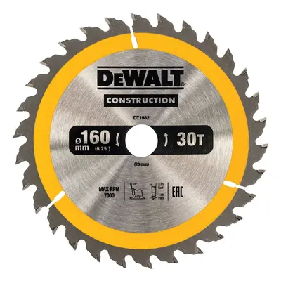 DT1932 DEWALT PILOVÝ KOTOUČ PRO AKU KOTOUČOVÉ PILY 160 x 20mm, 30 zubů, ATB 10°, univerzální řez