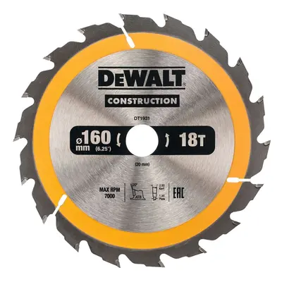 DT1931 DEWALT PILOVÝ KOTOUČ PRO AKU KOTOUČOVÉ PILY 160 x 20mm, 18 zubů, ATB 20°, univerzální řez