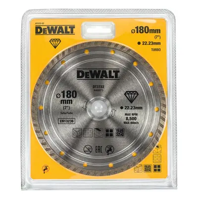 DT3722 DeWALT Diamantový kotouč turbo pro suché řezání ze slinutých karbidů 180x22,2mm