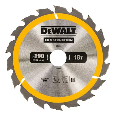 DT1943 DeWALT Pilový kotouč pro kot. pily 190x30mm, 18 zub. ATB 20°, rychlý podélný řez, šířka 1