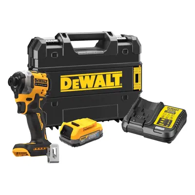 DCF850E1T DEWALT 18V AKU BEZUHLÍKOVÝ RÁZOVÝ UTAHOVÁK 1/4", 1 X BATERIE 1,7 AH POWERSTACK, NABÍJE