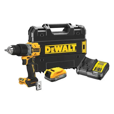 DCD805E1T DEWALT 18V XR AKU BEZUHLÍKOVÁ PŘÍKLEPOVÁ VRTAČKA, 1 X 1,7 AH BATERIE POWERSTACK, NABÍJ