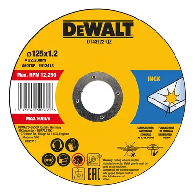 DT43922 DEWALT 10KS ŘEZNÝCH KOTOUČŮ NA NEREZ 125 X 1,2 X 22.23 MM V PLECHOVÉ KRABIČCE