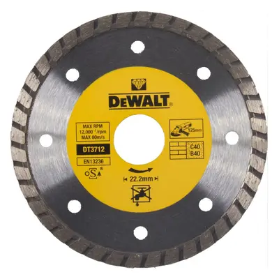 DT3712 DEWALT DIAMANTOVÝ TURBO KOTOUČ 125 X 22,2 MM PRO SUCHÉ ŘEZÁNÍ ZE SLINUTÝCH KARBIDŮ