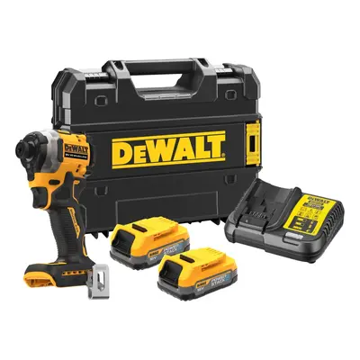 DCF850E2T DEWALT 18V AKU BEZUHLÍKOVÝ RÁZOVÝ UTAHOVÁK 1/4", 2 X BATERIE 1,7 AH POWERSTACK, NABÍJE