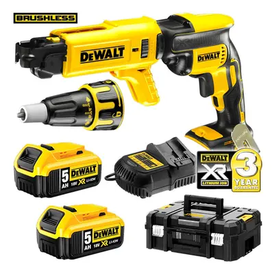 DCF620P2K DeWALT Aku bezuhlíkový šroubovák na sádrokarton 18V, 2x5,0Ah XR Li-Ion + podavač vrutů