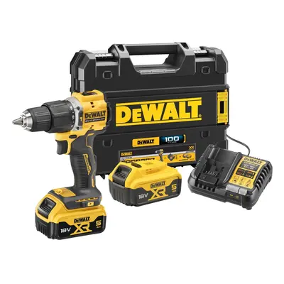 DCD100YP2T DEWALT 18V AKU BEZUHLÍKOVÁ PŘÍKLEPOVÁ VRTAČKA, 2 X 5,0 AH BATERIE, NABÍJEČKA, KUFR T-