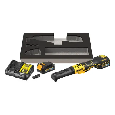 DCF510E2G DEWALT 18V AKU BEZUHLÍKOVÁ RÁČNA 3/8" A 1/2" S ČTVERCOVOU VÝMĚNNOU HLAVOU, 2 X BATERIE