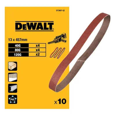 DT3607-QZ DEWALT BRUSNÉ PÁSY MIX, 10 KS, 13 X 457 MM, 40, 80, 120 G