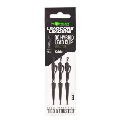 Korda Montáž Kable Leadcore Leader Hybrid Lead Clip QC Swivel 50cm - Weed