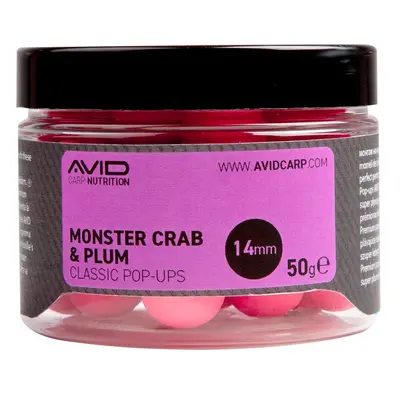 Avid Plovoucí boilie Classic Pop-Ups Monster Crab & Plum 14mm 50g,Avid Plovoucí boilie Classic P