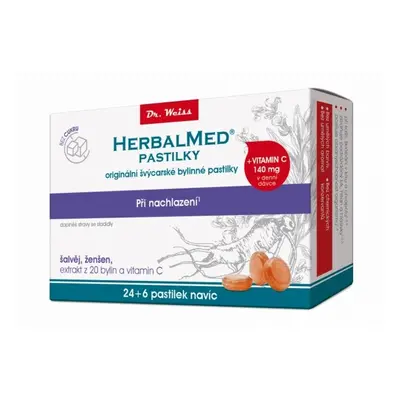 HerbalMed pastilky Dr.Weiss bez cukru šalvej ženšen vitamin C 24+6ks