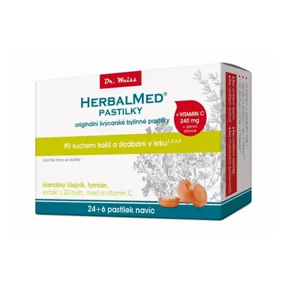 HerbalMed pastilky Dr.Weiss islandský lišejník tymián med vitamin C 24+6ks