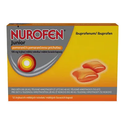 Nurofen Junior Pomeranč 100mg 12 žvýkacích tobolek