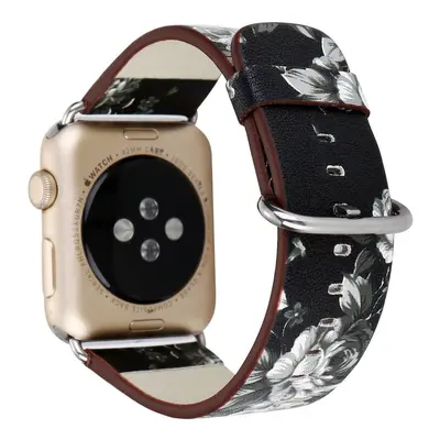 eses Kožený květinový řemínek pro Apple Watch - Černo bílý 38mm, 40mm, 41mm