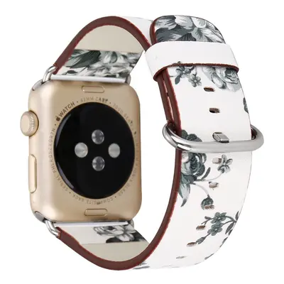 eses Kožený květinový řemínek pro Apple Watch - Bílý a šedý 42mm, 44mm, 45mm, 49mm