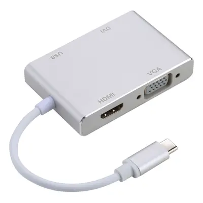 Adaptér USB-C 4v1 (HDMI, VGA, DVI, USB) - stříbrná