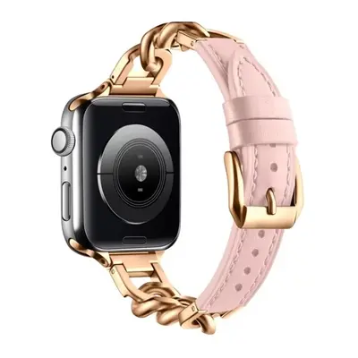 eses Kožený řemínek s řetízkem pro Apple Watch - Světle růžový, 38mm, 40mm, 41mm