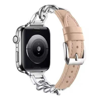 eses Kožený řemínek s řetízkem pro Apple Watch - Béžový, 38mm, 40mm, 41mm