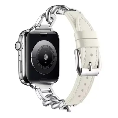 eses Kožený řemínek s řetízkem pro Apple Watch - Bílý, 38mm, 40mm, 41mm