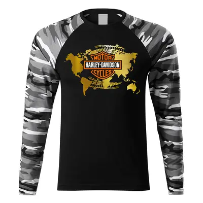 PRINT Triko s dlouhým rukávem unisex s motivem HARLEY-DAVIDSON, černé/camo Velikost.: