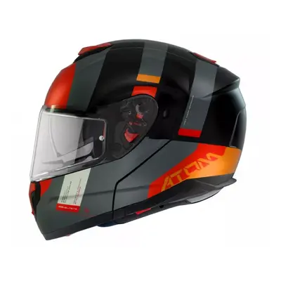 MT HELMETS Atom SV Gorex B4 černo-šedo-červeno-oranžová výklopná přilba Velikost.: