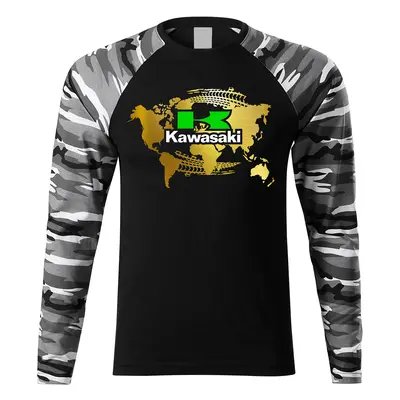 PRINT Triko s dlouhým rukávem unisex s motivem KAWASAKI černé camo Velikost.: