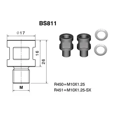 Závitová redukce BS811B pro zpětná zrcátka RIZOMA pro vybrané modely HONDA, KAWASAKI MV AGUSTA, 