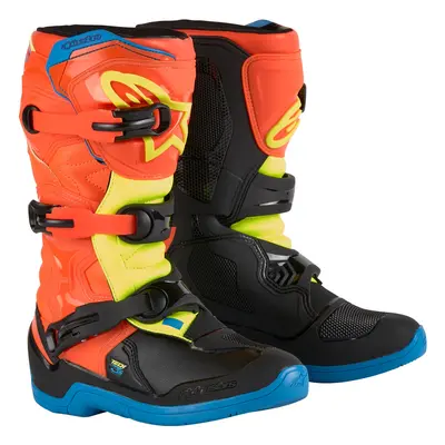 ALPINESTARS boty TECH 3S YOUTH, ALPINESTARS, dětské (oranžová fluo/modrá/žlutá fluo/černá) 2025 