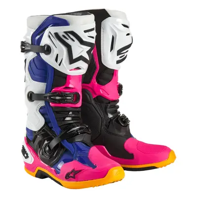 boty TECH 10 limitovaná edice COAST, ALPINESTARS (bílá/tmavě modrá/růžová/žlutá fluo/oranžová/če