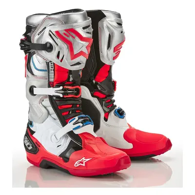 boty TECH 10 limitovaná edice VISION, ALPINESTARS (černá/bílá/stříbrná/červená fluo/modrá) Velik