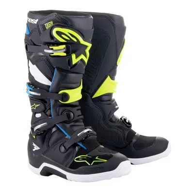 boty TECH 7, ALPINESTARS (černá/bílá/žlutá fluo/tmavě modrá) 2024 Velikost/Provedení: