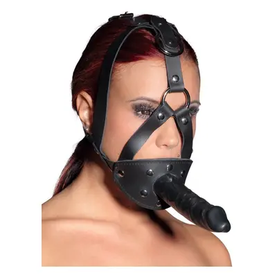 ZADO Leather Head Harness with Dildo