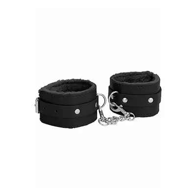 Ouch! Plush Leather Hand Cuffs Black